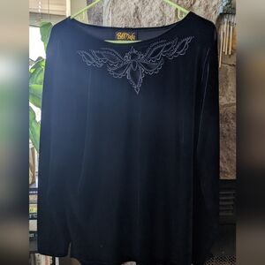 Bob Mackie Black Top with Embroidered Cut Out Detail
